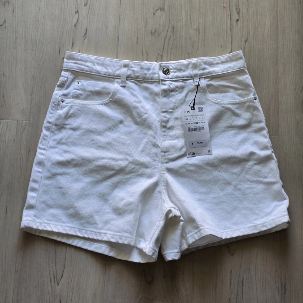 Zara White Denim Mom Shorts Sz 8 Women New - Picture 2 of 13